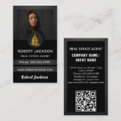 Luxury Modern add Photo Real Estate Agent Black Visitekaartje (Voorkant / Achterkant)