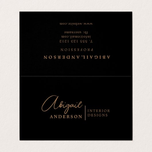 Luxury Modern Black en Gold Brown professional Visitekaartje (Buitenkant ongevouwen)