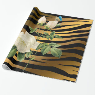 Luxury Modern Black Gold Roos Tigar Cadeaupapier