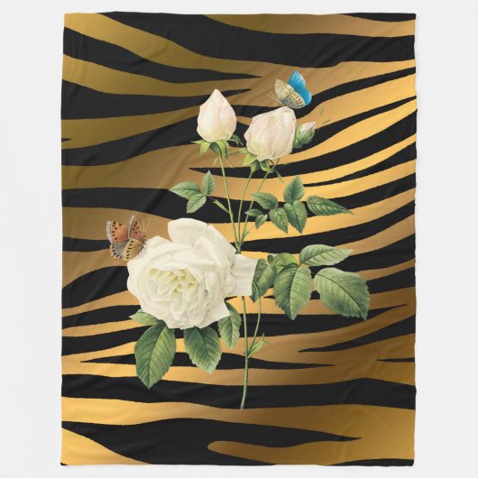 Luxury Modern Black Gold Roos Tigar Fleece Deken (Voorkant)