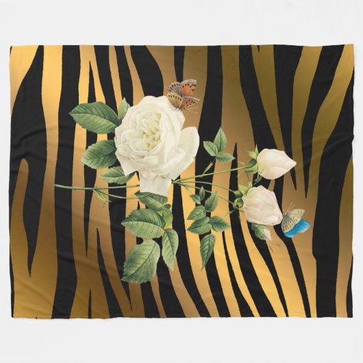 Luxury Modern Black Gold Roos Tigar Fleece Deken (Voorkant (Horizontaal))