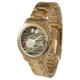 Luxury Modern Black Gold Roos Tigar Horloge