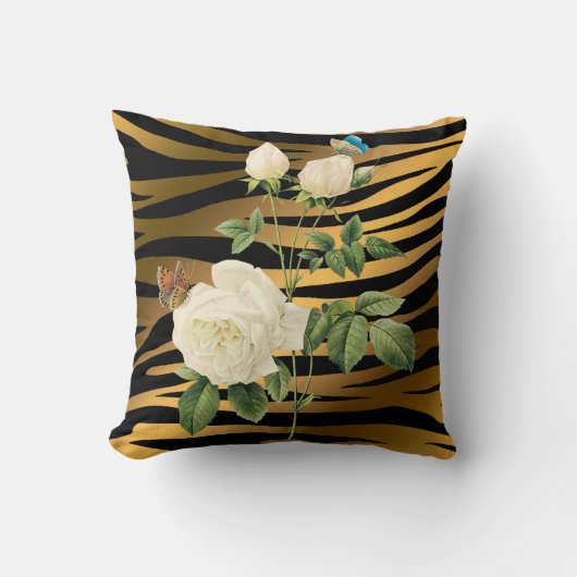 Luxury Modern Black Gold Roos Tigar Kussen (Voorkant)