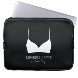Luxury Modern Black White Lingerie Boutique Logo Laptop Sleeve