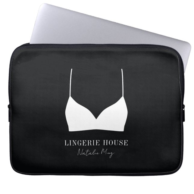 Luxury Modern Black White Lingerie Boutique Logo Laptop Sleeve (Voorkant)