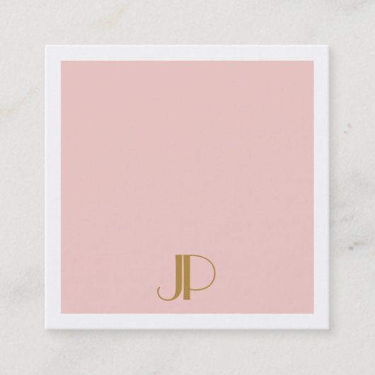 Luxury Modern Blush Pink Elegant Gold Monogram Vierkante Visitekaartje (Voorkant)