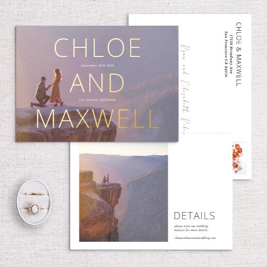 Luxury Modern Bold Names Photo Save the Date Folie Uitnodiging