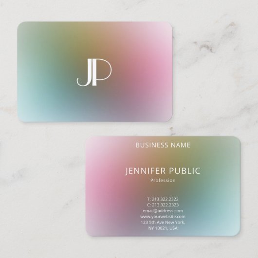 Luxury Modern Colorful Elegant Monogram Sjabloon Visitekaartje (Voorkant / Achterkant)