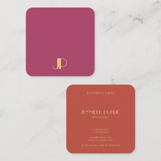 Luxury Modern Elegant Gold Monogrammed Sjabloon Vierkante Visitekaartje (Voorkant / Achterkant)