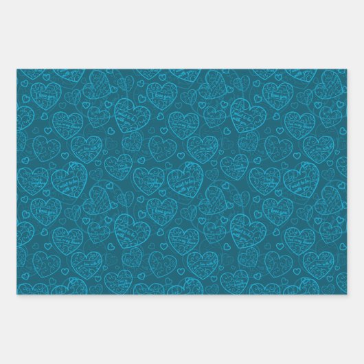 Luxury Modern Elegant Love Blue Heart Inpakpapier Vel (Voorkant)