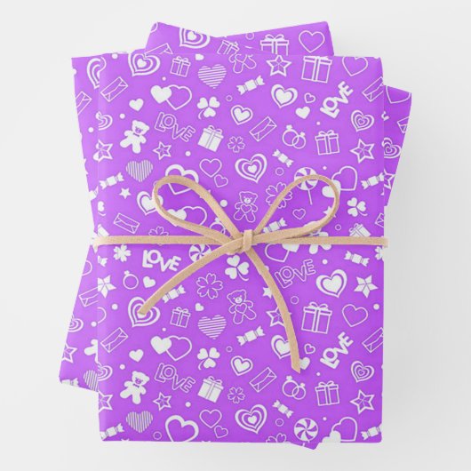 Luxury Modern Elegant Love Paars Heart Inpakpapier Vel (In situ)