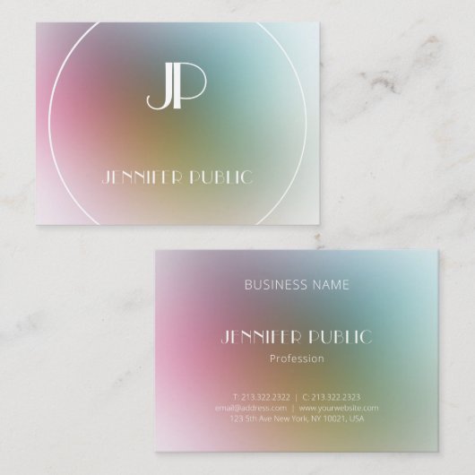 Luxury Modern Elegant Monogram Colorful Sjabloon Visitekaartje (Voorkant / Achterkant)