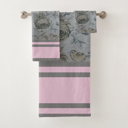 Luxury Modern Floral Roos Bird Bad Handdoek (Insitu)