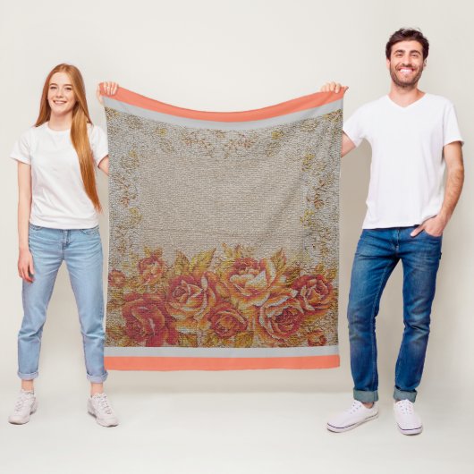 Luxury modern  Floral Roos Fleece Deken (In situ)