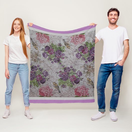 Luxury modern Floral Roos Fleece Deken (In situ)