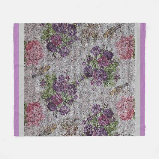 Luxury modern  Floral Roos Fleece Deken (Voorkant (Horizontaal))