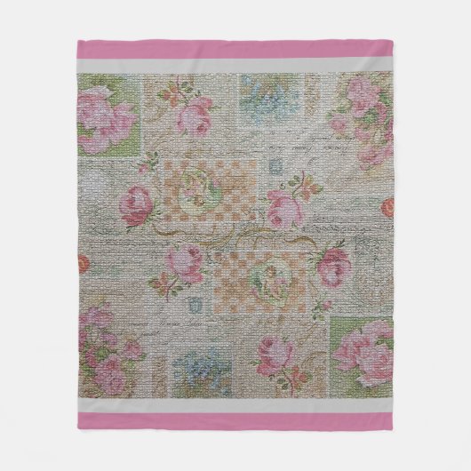 Luxury modern Floral Roos Fleece Deken (Voorkant)