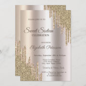 Luxury Modern Glitter Drips Gold  Sweet 16 Kaart (Voorkant / Achterkant)