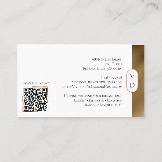 Luxury Modern Gold Arch Monogram Real Estate Photo Visitekaartje (Achterkant)