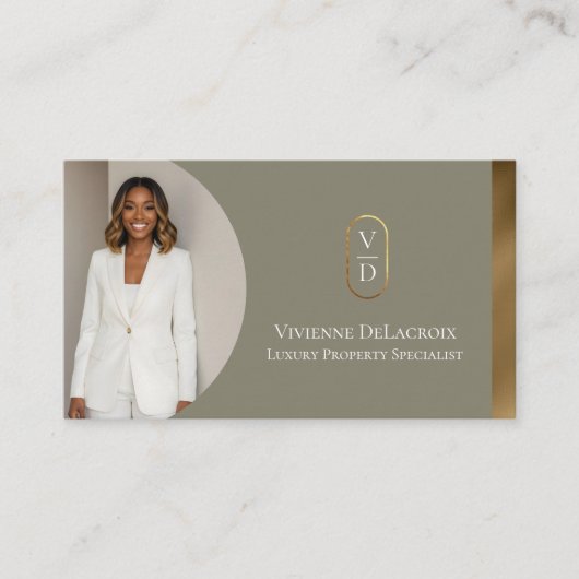Luxury Modern Gold Arch Monogram Real Estate Photo Visitekaartje (Voorkant)