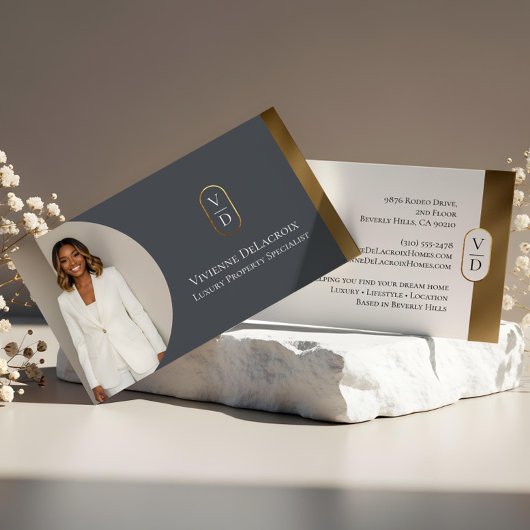 Luxury Modern Gold Arch Monogram Real Estate Photo Visitekaartje