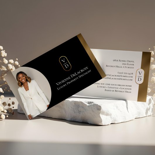 Luxury Modern Gold Arch Monogram Real Estate Photo Visitekaartje