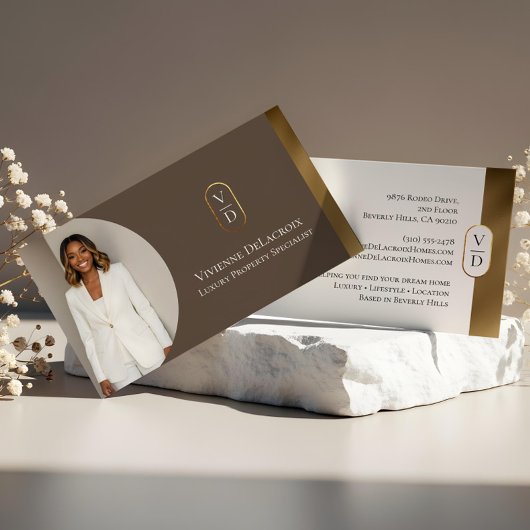 Luxury Modern Gold Arch Monogram Real Estate Photo Visitekaartje