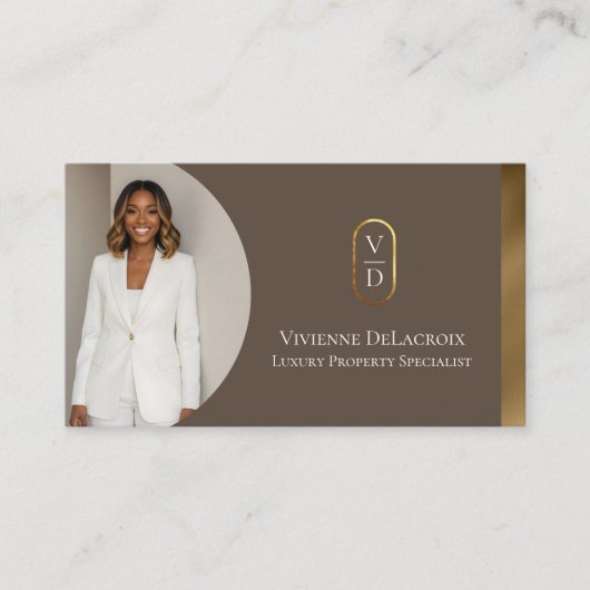 Luxury Modern Gold Arch Monogram Real Estate Photo Visitekaartje (Voorkant)