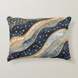 Luxury, Modern, Gold Blue Pattern Accent Kussen