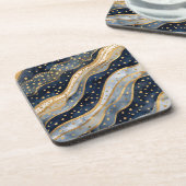 Luxury, Modern, Gold Blue Pattern Bier Onderzetter (Linkerzijde)
