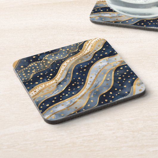 Luxury, Modern, Gold Blue Pattern Bier Onderzetter (Linkerzijde)