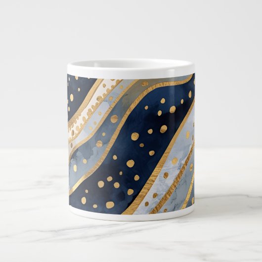 Luxury, Modern, Gold Blue Pattern, Grote Koffiekop (Voorkant)