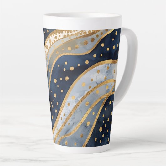 Luxury, Modern, Gold Blue Pattern Latte Mok (Rechterhoek)