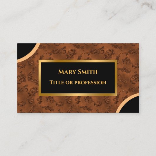 Luxury Modern Gold Brown Damask Visitekaartje (Voorkant)