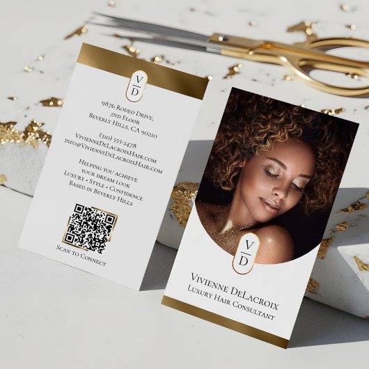 Luxury Modern Gold Monogram Hair Stylist Salon Visitekaartje