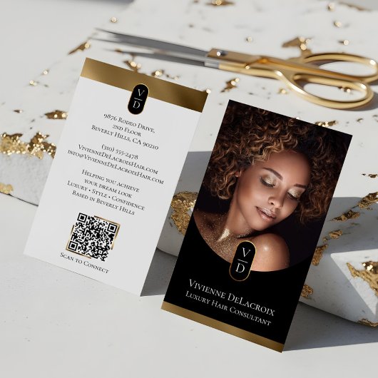 Luxury Modern Gold Monogram Hair Stylist Salon Visitekaartje