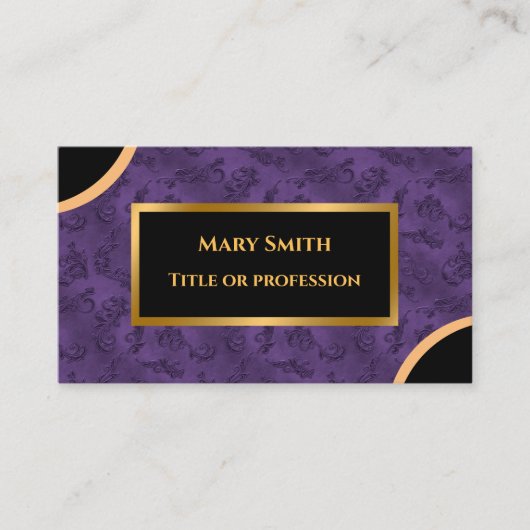 Luxury Modern Gold Paarse Damask Visitekaartje (Voorkant)