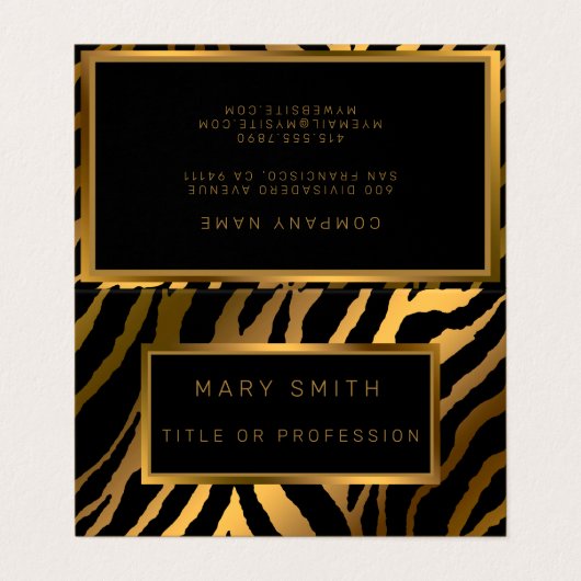 Luxury Modern Gold Tiger voegt Jouw tekst toe Visitekaartje (Buitenkant ongevouwen)