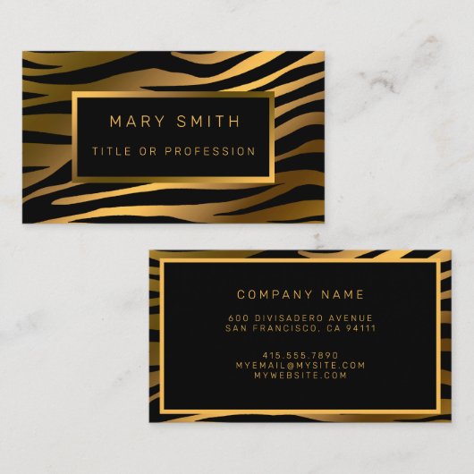 Luxury Modern Gold Tiger voegt Jouw tekst toe Visitekaartje (Voorkant / Achterkant)