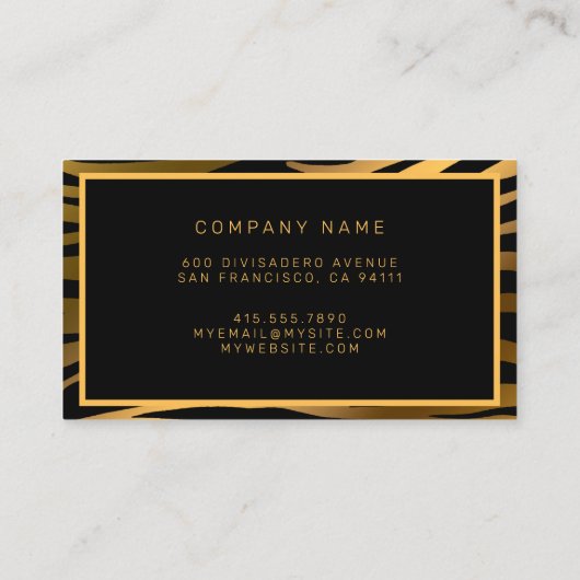 Luxury Modern Gold Tiger voegt Jouw tekst toe Visitekaartje (Achterkant)