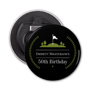 Luxury Modern Golf 50th Birthday Golfer Black Button Flesopener