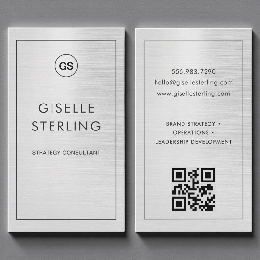 Luxury Modern Metallic Monogram QR Code Visitekaartje