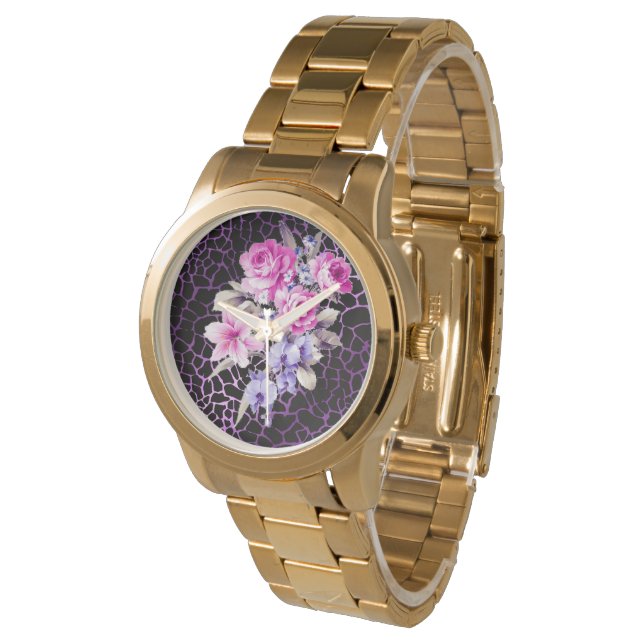 Luxury modern Paars zwart Roos Tigar Horloge (Gekanteld)