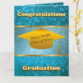 Luxury Modern past blauwe glitter aan Kaart (Gele Bloem)