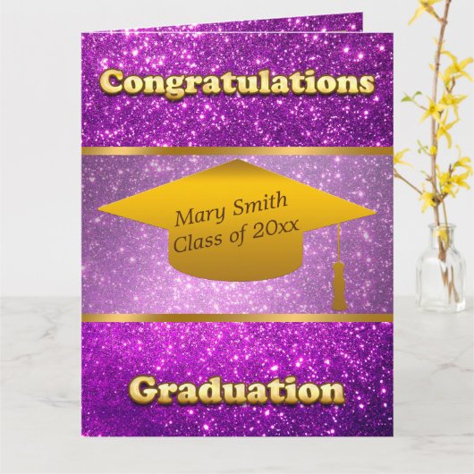 Luxury Modern past Paarse glitter aan Kaart (Gele Bloem)
