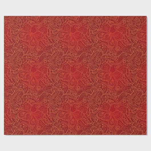 Luxury Modern Red Natural Floral Butterfly Cadeaupapier (Vlak)