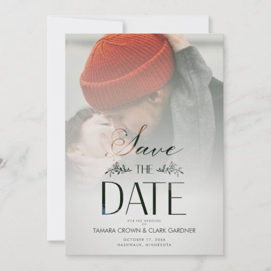 Luxury Modern Transparency Wedding Photo Script Save The Date (Voorkant)