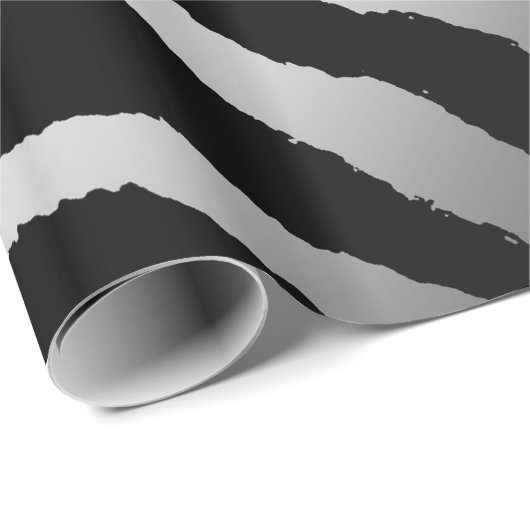 Luxury Modern Zebra Silver Black Line Cadeaupapier (Rol Hoek)