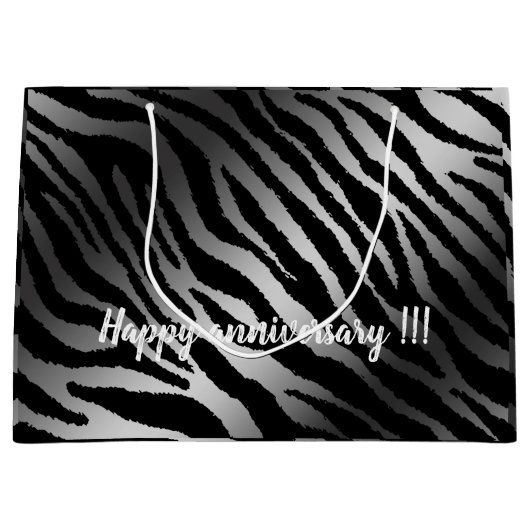 Luxury Modern Zebra Silver Black Line Groot Cadeauzakje (Voorkant)