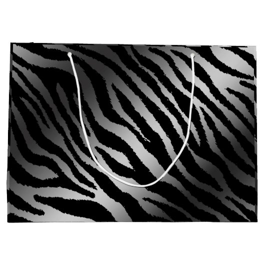 Luxury Modern Zebra Silver Black Line Groot Cadeauzakje (Achterkant)